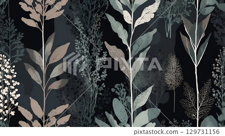 Elegant Botanical Pattern with Dark Background and Subtle Shades adds depth to decor 129731156