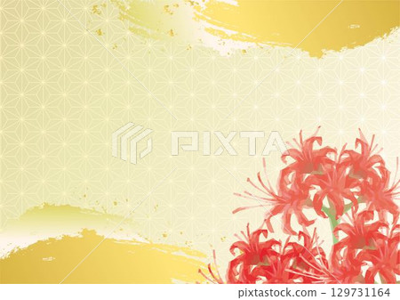 Higanbana (Red Spider Lily) Flower Autumn Hand-drawn Watercolor Frame Japanese Style Japanese Pattern Wallpaper Background Design Illustration 129731164