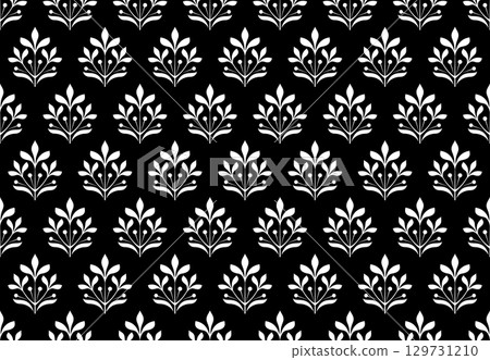 Flower geometric pattern. Seamless vector background. White and black ornament. Ornament for fabric, wallpaper, packaging. Decorative print. 129731210