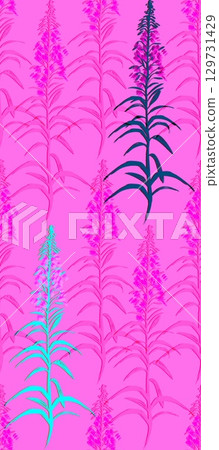 Fireweed, Ivan-tea, Epil bium - meadow grass, flower, honey plant. Seamless textile pattern on a bright pink background. Floral pattern for summer dress fabrics, viscose, silk 129731429
