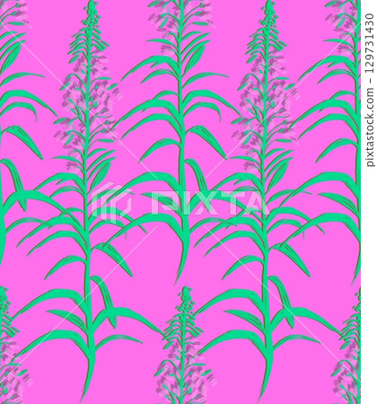 Fireweed, Ivan-tea, Epil bium - meadow grass, flower, honey plant. Seamless textile pattern on a bright pink background. Floral pattern for summer dress fabrics, viscose, silk 129731430