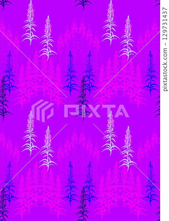 Fireweed, Ivan-tea, Epil bium - meadow grass, flower, honey plant. Seamless textile pattern on a bright pink background. Floral pattern for summer dress fabrics, viscose, silk 129731437