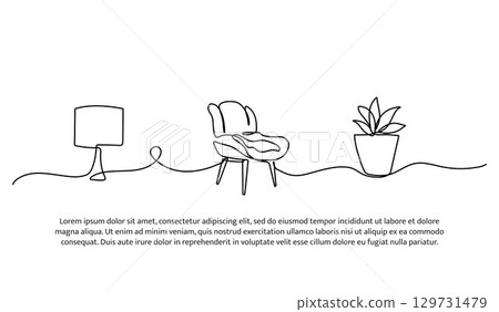 One line of antique furniture from the past. Abstract minimal continuous line. 129731479