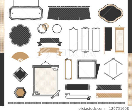 Japanese style frame set, black and gold design material 129731608