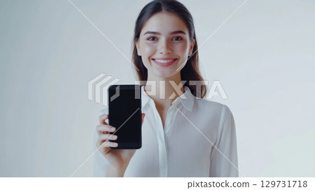 Woman Showing Smartphone Screen 129731718