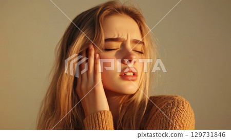 golden hour portrait of a young woman 129731846
