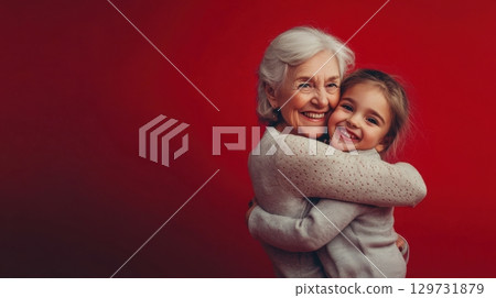 happy grandparent and grandchild hugging 129731879