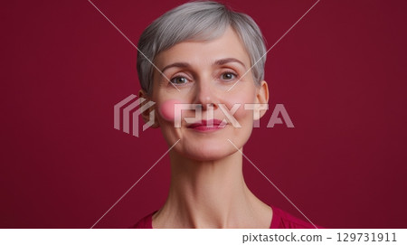 portrait of a mature woman with short gray hair portrait of a mature woman with short gray hair 129731911