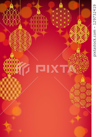 垂直框架的金色水印日本圖案聖誕飾品 129732419