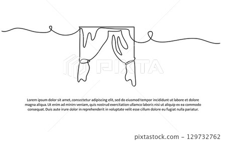 One line of draperies. Abstract minimal continuous line. 129732762