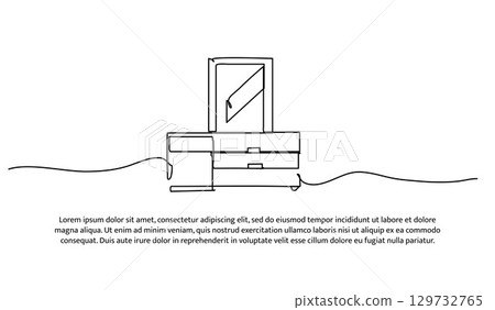 One line of dressing table. Abstract minimal continuous line. 129732765