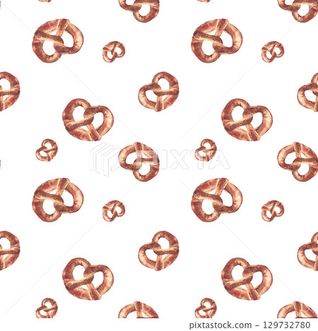 Germany Pretzel seamless pattern Watercolor hand painted baked food without salt. Bavarian traditional snack for fabric, textile, tablecloth, bakery packaging on isolated white background illustration Germany Pretzel seamless pattern Watercolor hand painted baked food without salt. Bavarian traditional snack for fabric, textile, tablecloth, bakery packaging on isolated white background illustration 129732780
