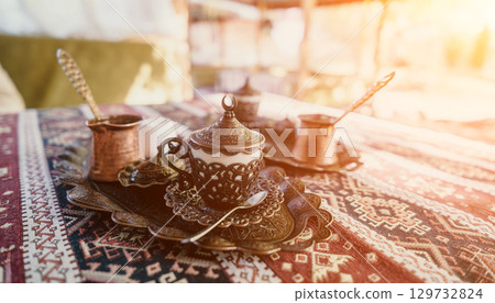 Turkish Coffee Set with Intricate Designs Turkish Coffee Set with Intricate Designs 129732824