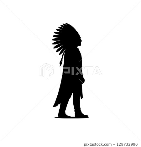 native chief silhouette wearing traditional feathered headdress cultural heritage and tribal identity concept on white background 129732990
