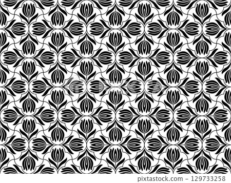 Flower geometric pattern. Seamless vector background. White and black ornament. Ornament for fabric, wallpaper, packaging. Decorative print. 129733258