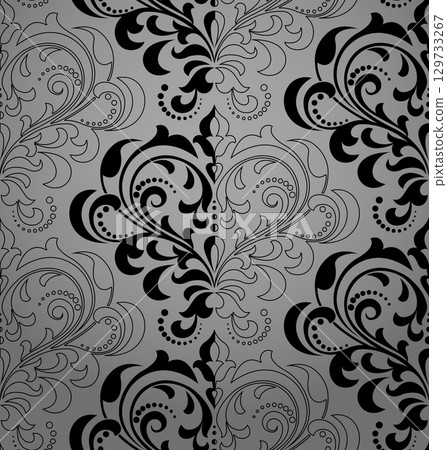 Wallpaper in the style of Baroque. Gray and black floral ornament. Seamless vector background. Graphic pattern for fabric, wallpaper, packaging. Ornate Damask flower illustration Wallpaper in the style of Baroque. Gray and black floral ornament. Seamless vector background. Graphic pattern for fabric, wallpaper, packaging. Ornate Damask flower illustration 129733267