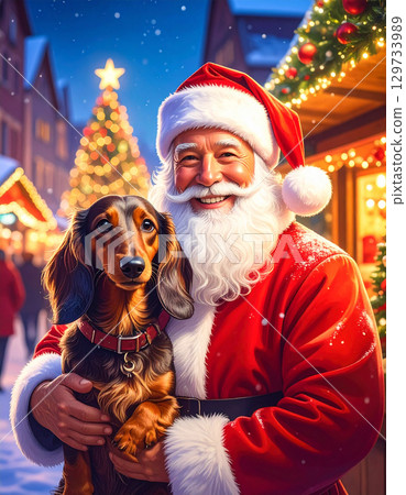 Dachshund and Santa Claus Dachshund and Santa Claus 129733989