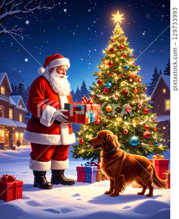 Dachshund and Santa Claus Dachshund and Santa Claus 129733993