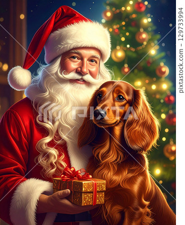 Dachshund and Santa Claus Dachshund and Santa Claus 129733994