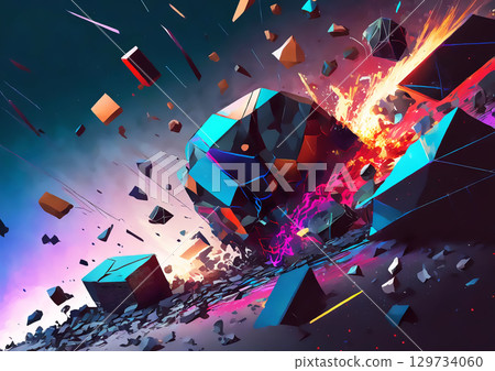 與爆炸和飛行碎片的抽象背景 129734060