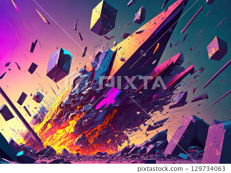 與爆炸和飛行碎片的抽象背景 129734063