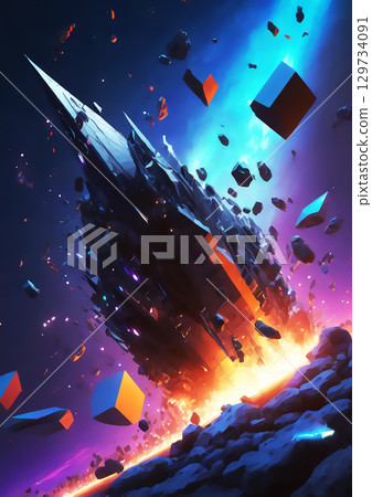 Abstract background with explosion and flying debris 129734091