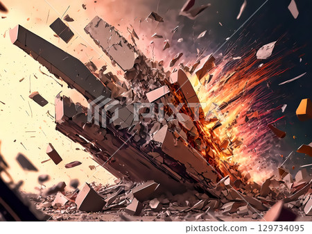 與爆炸和飛行碎片的抽象背景 129734095
