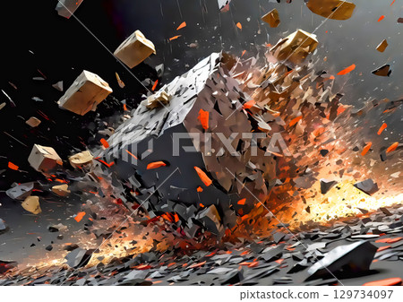 與爆炸和飛行碎片的抽象背景 129734097