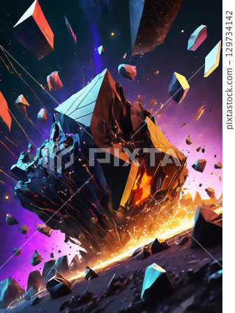 與爆炸和飛行碎片的抽象背景 129734142