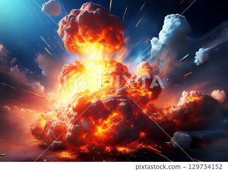 與爆炸和飛行碎片的抽象背景 129734152
