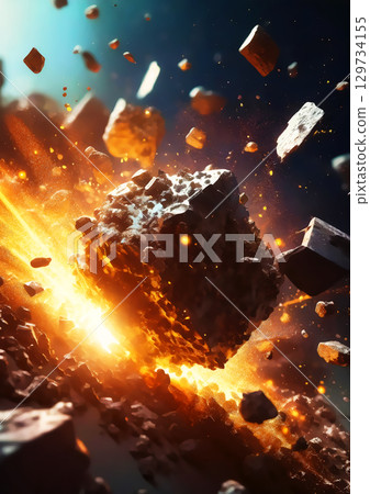 與爆炸和飛行碎片的抽象背景 129734155