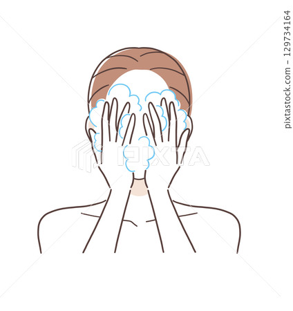 一位婦女洗臉的插圖素材 一位婦女洗臉的插圖素材 129734164
