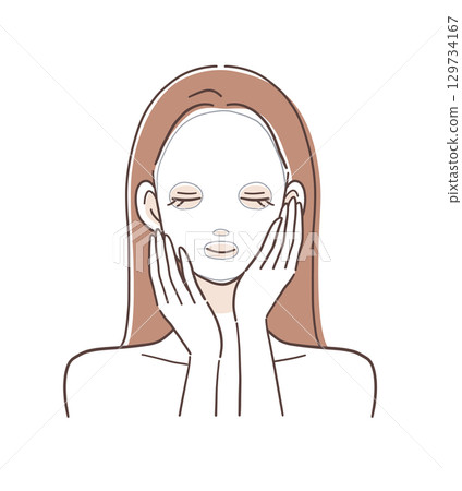 Illustration of a woman moisturizing her face with a face pack Illustration of a woman moisturizing her face with a face pack 129734167