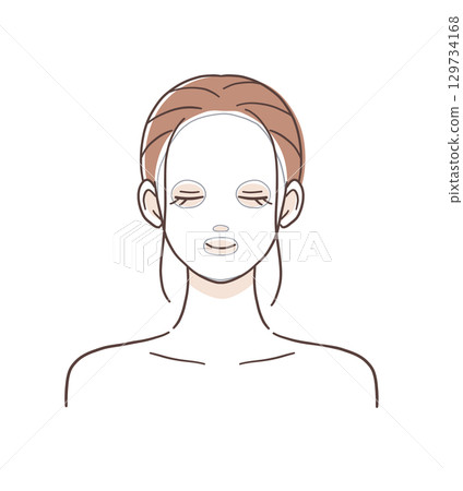 一位女士用面膜滋潤臉部的插圖 129734168