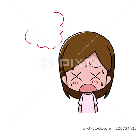 Illustration of a woman whose skin turns red due to heat Illustration of a woman whose skin turns red due to heat 129734423