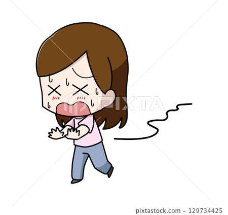 Illustration of a woman who can't walk straight because of the heat Illustration of a woman who can't walk straight because of the heat 129734425