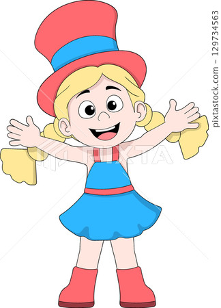 Happy girl cartoon character celebrating Labor Day 129734563