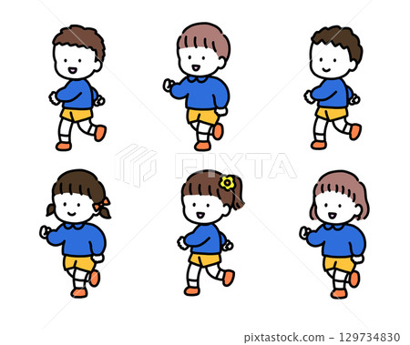 穿著相配的衣服走路的孩子們 穿著相配的衣服走路的孩子們 129734830