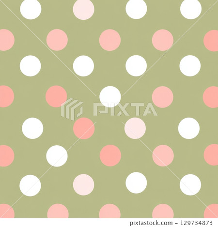 Seamless pattern of pink and white polka dots on olive green background. Seamless pattern of pink and white polka dots on olive green background. 129734873