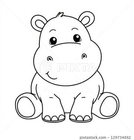 Adorable cartoon hippopotamus coloring page for kids. 129734892
