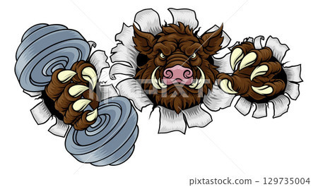Boar Wild Razorback Warthog Weight Lifting Mascot Boar Wild Razorback Warthog Weight Lifting Mascot 129735004