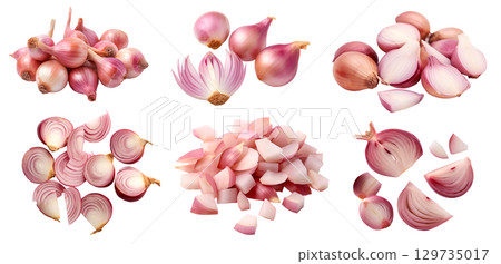 Shallot vegetable herb, many angles and view side top front cluster pile group isolated on transparent background cutout, PNG file. Mockup template for artwork graphic design Shallot vegetable herb, many angles and view side top front cluster pile group isolated on transparent background cutout, PNG file. Mockup template for artwork graphic design 129735017