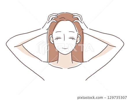 一位女士按摩頭部的插圖素材 一位女士按摩頭部的插圖素材 129735307