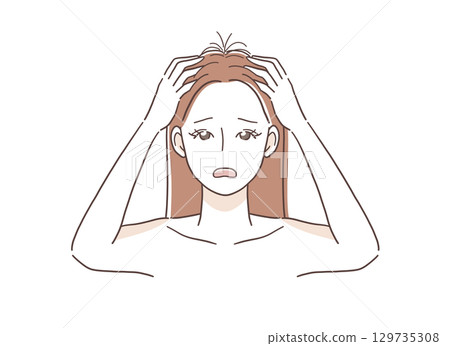 一位頭髮受損的女性的插圖素材 一位頭髮受損的女性的插圖素材 129735308