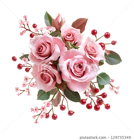 Pink Rose Bouquet Elegant Floral Arrangement for Valentines Day Weddings  Events On Transparent Background 129735349