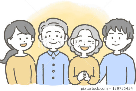 Illustration of a senior couple and a young man and woman family 129735434