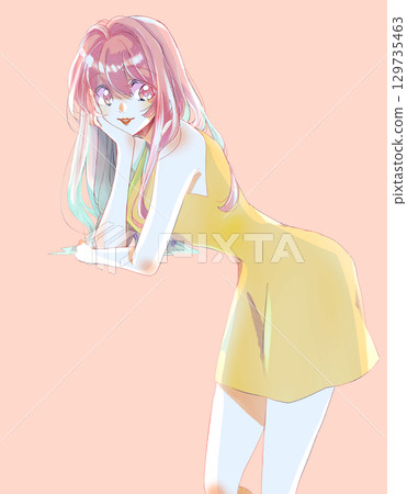 Sexy woman resting her chin on her hand, smiling, backlit 129735463