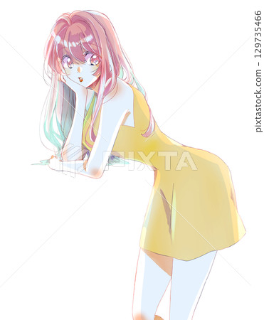 Sexy woman resting her chin on her hand, backlit 129735466