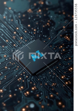 Futuristic Microchip with Glowing Circuit Connections 129735556