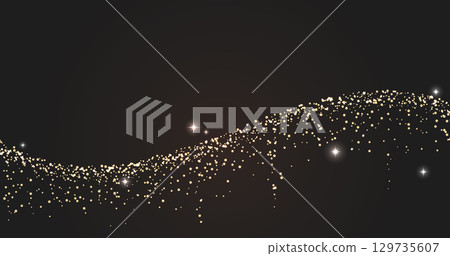黑色背景上閃閃發光的金色光波和粒子 129735607